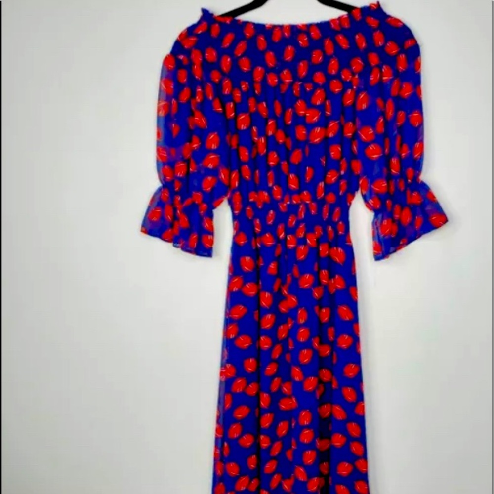 Red and blue off shoulder midi